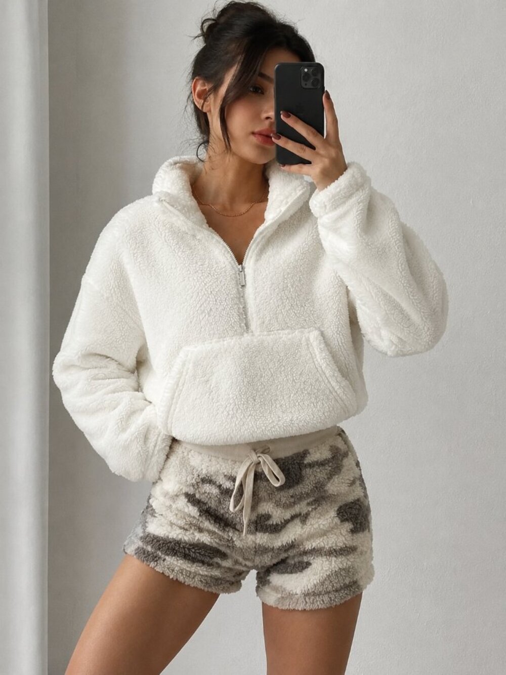 PJ Salvage Sherpa Fuzzy Camo Shorts XS